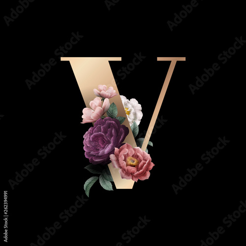 Floral letter V font