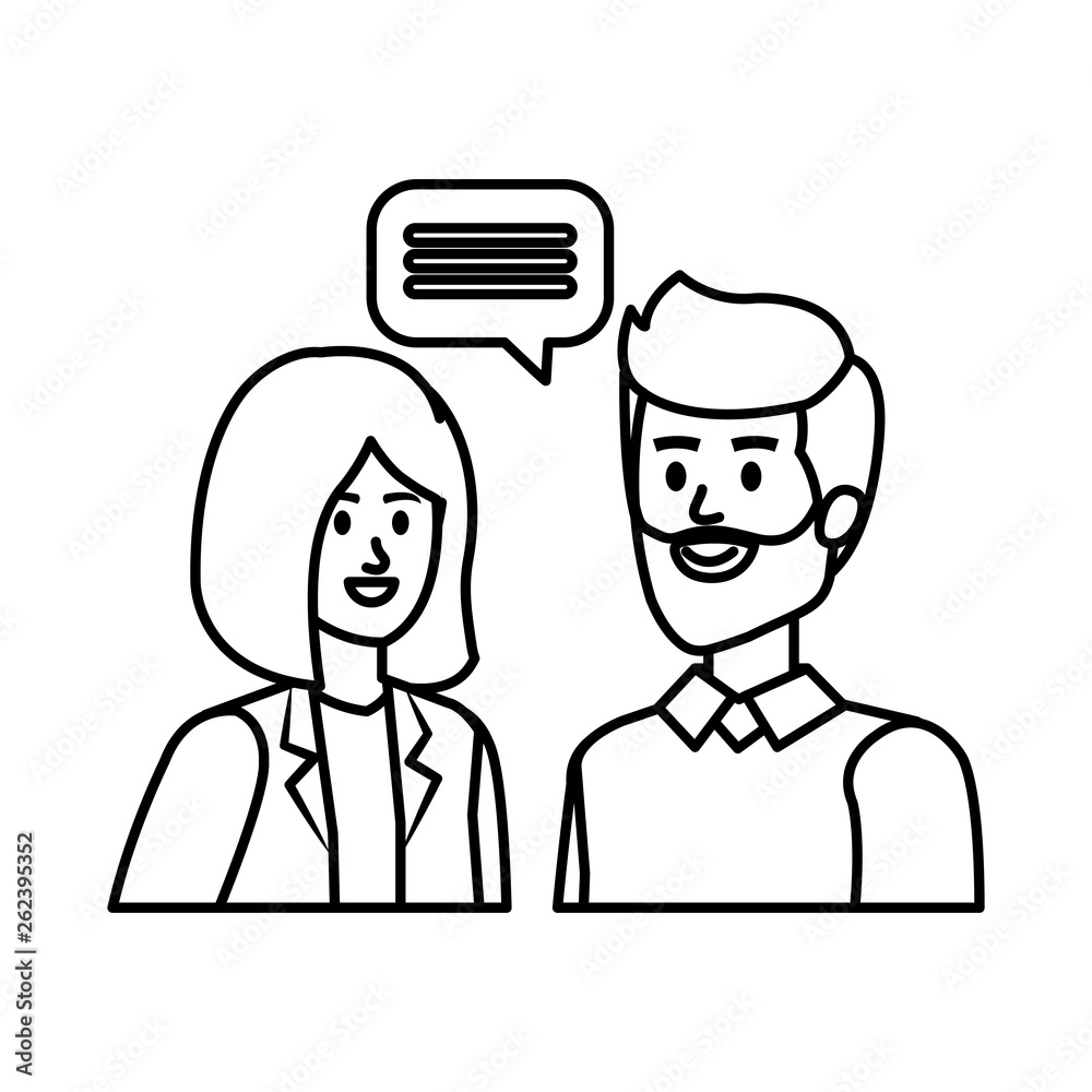 young couple with speech bubble young couple with speech bubble