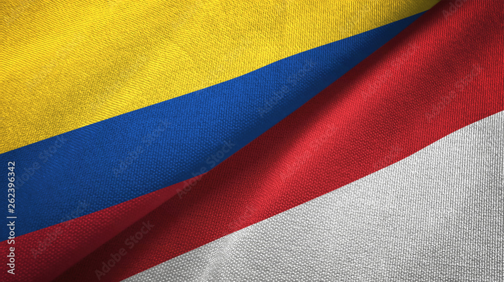 Colombia and Indonesia two flags textile cloth, fabric texture Colombia and Indonesia two flags textile cloth, fabric texture