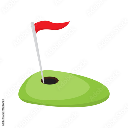 Golf hole with a red flag. Vector illustration design
