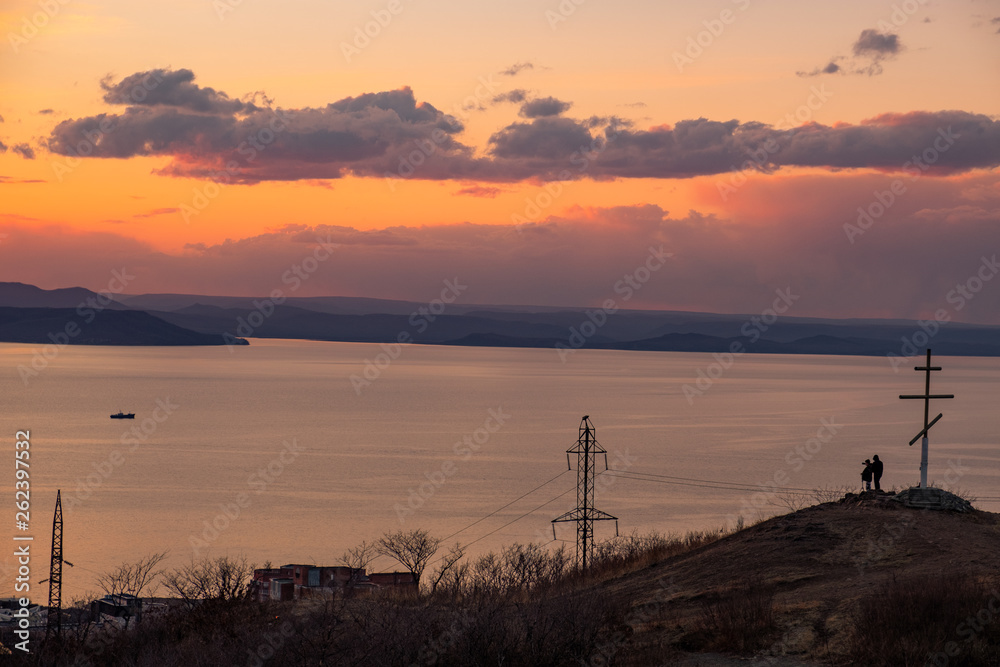 Panoramic view of the city of Vladivostok against the sunset. Panoramic view of the city of Vladivostok against the sunset.