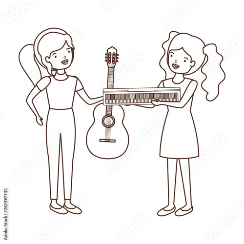 women with musical instruments character
