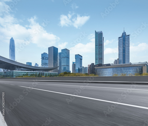 empty asphalt road with city skyline background in china.