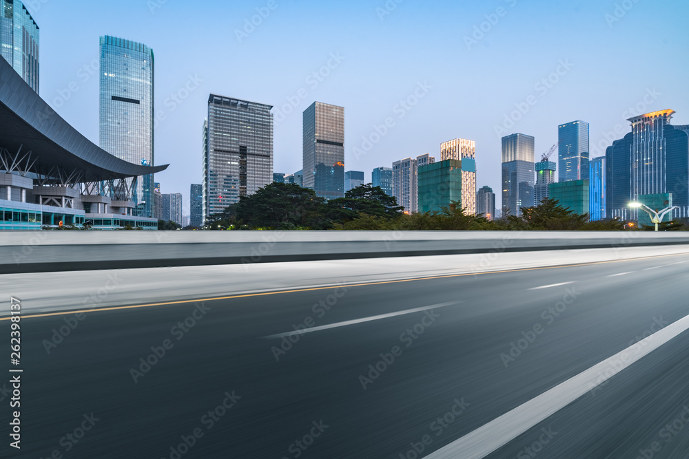 empty asphalt road with city skyline background in china.