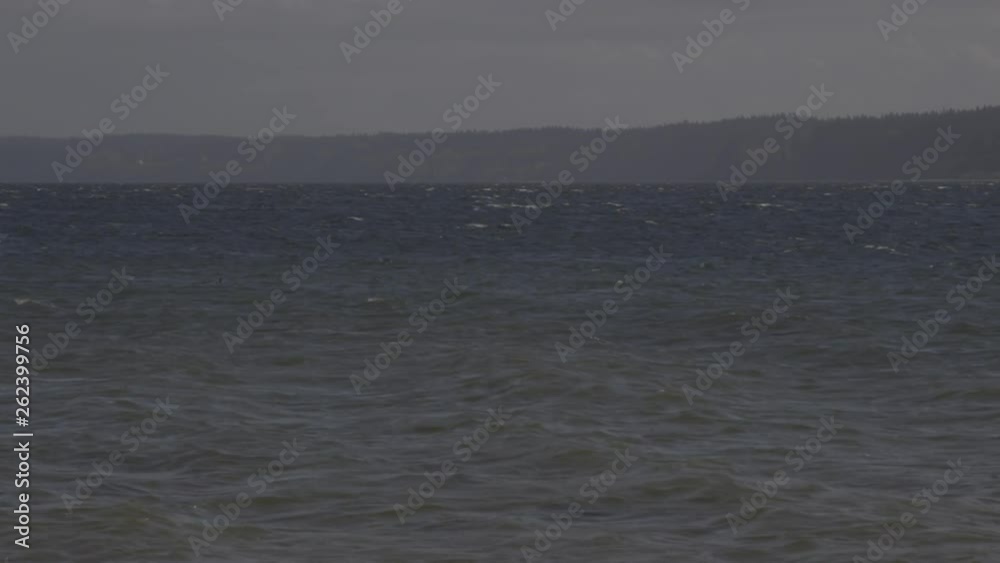Puget Sound, Washington State. Closeup view of whitecaps from beach near Saratoga Passage, between Camano and Whidbey Island during late afternoon, Spring season. Puget Sound, Washington State. Closeup view of whitecaps from beach near Saratoga Passage, between Camano and Whidbey Island during late afternoon, Spring season.