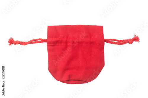 Red burlap bag isolated on a white background