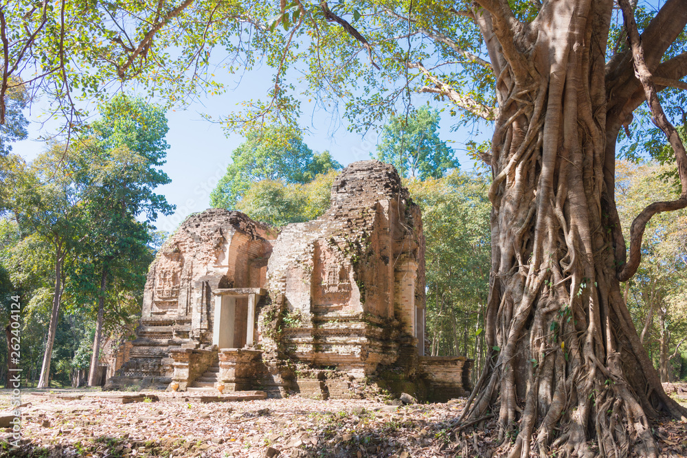 Kampong Thom, Cambodia - Dec 19 2017: Sambor Prei Kuk in Kampong Thom, Cambodia. It is part of the Temple Zone of Sambor Prei Kuk World Heritage Site.