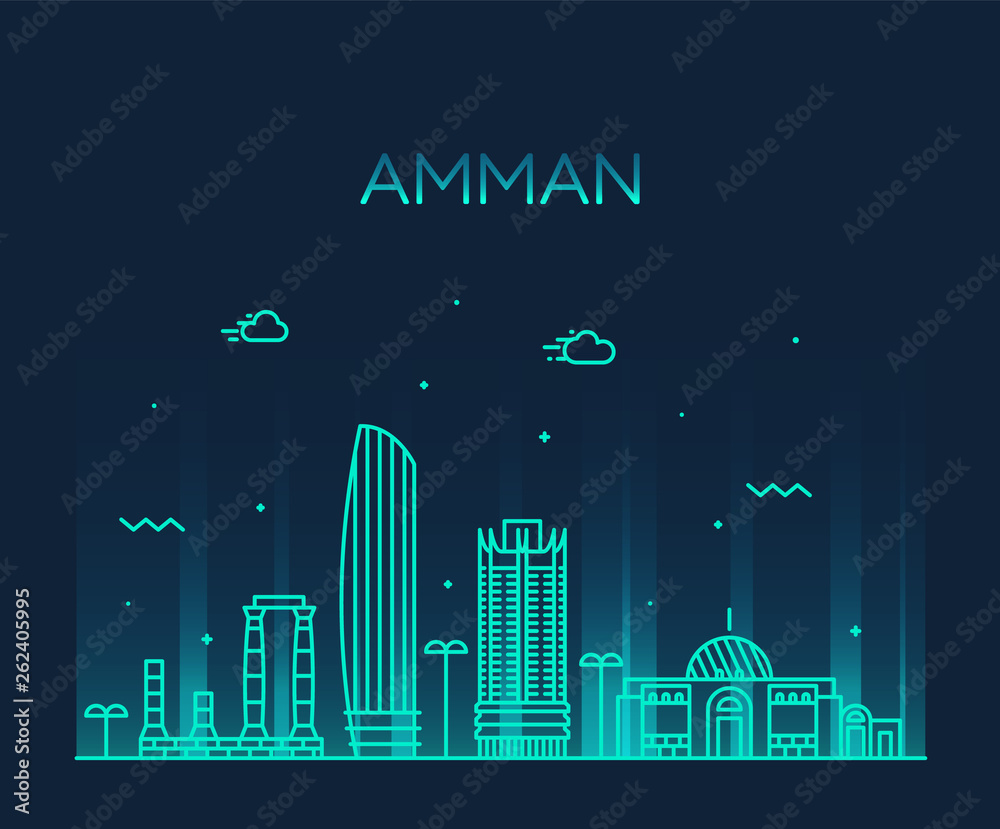 Fototapeta Amman skyline Jordan vector big city linear style