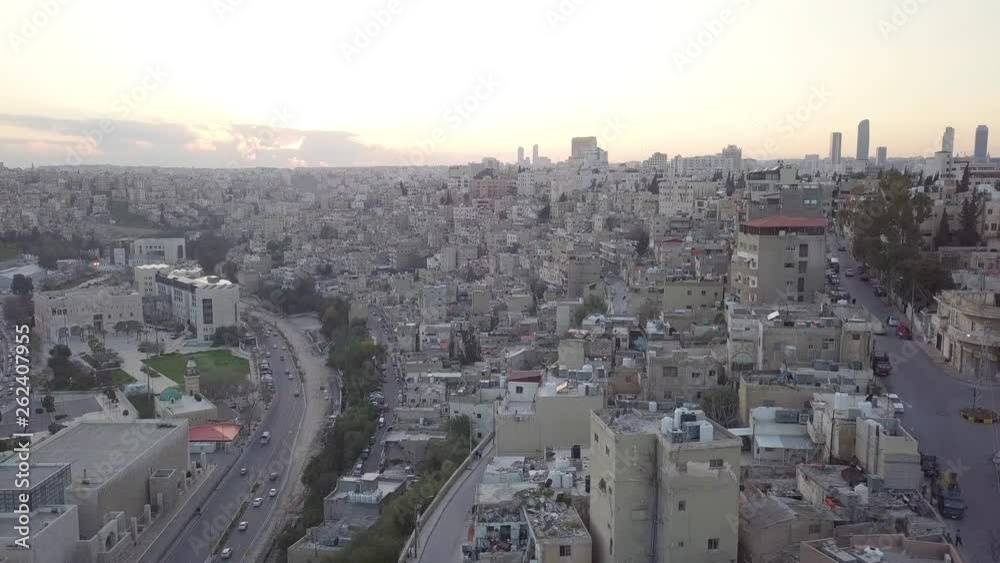 Downtown birds eye view of sunrise in Jabal Amman Jordan Downtown birds eye view of sunrise in Jabal Amman Jordan