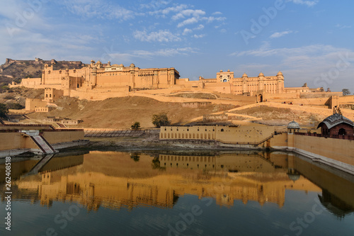 Amber fort and palace in Maotha Lake. Jaipur. Rajasthan. India