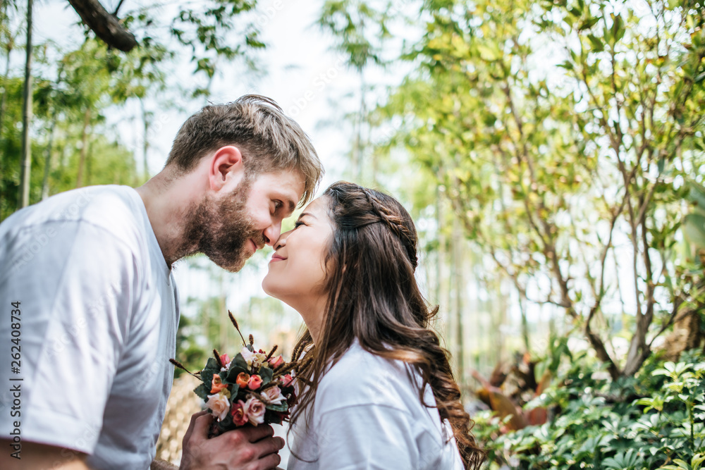Happy Smiling Couple diversity in love moment together