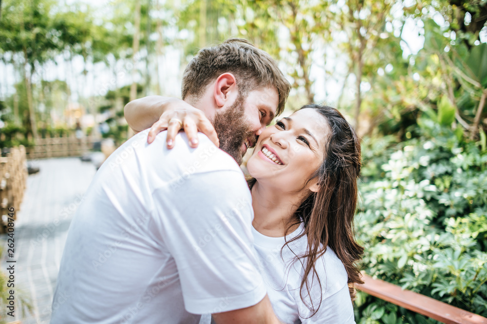 Happy Smiling Couple diversity in love moment together Happy Smiling Couple diversity in love moment together