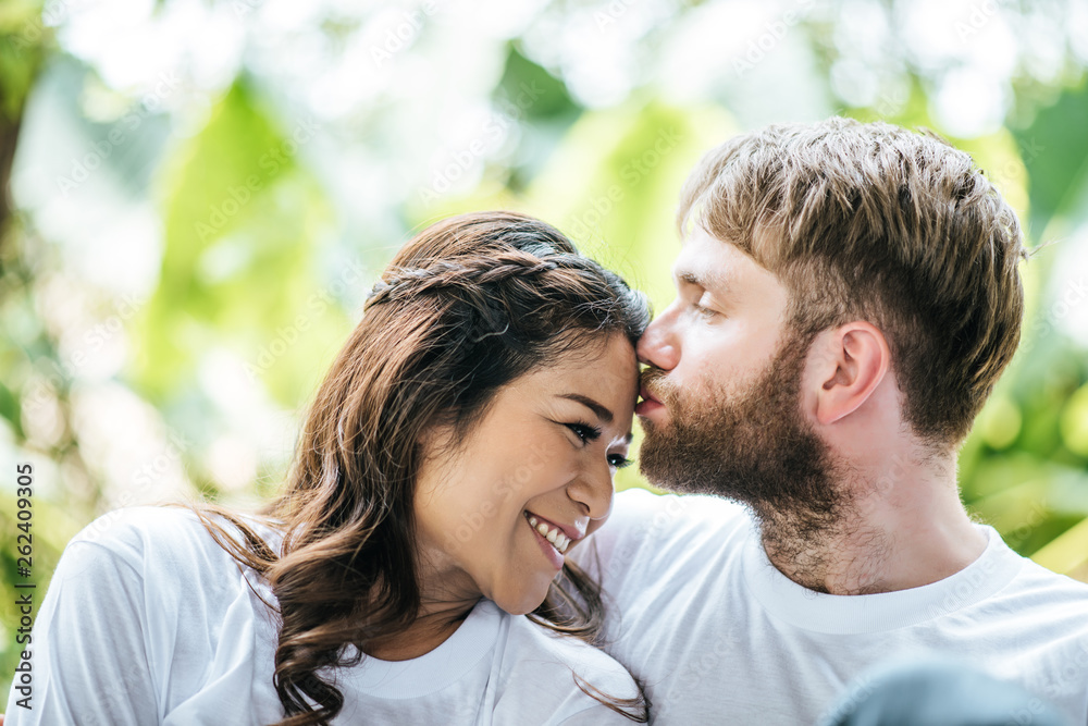 Happy Smiling Couple diversity in love moment together Happy Smiling Couple diversity in love moment together