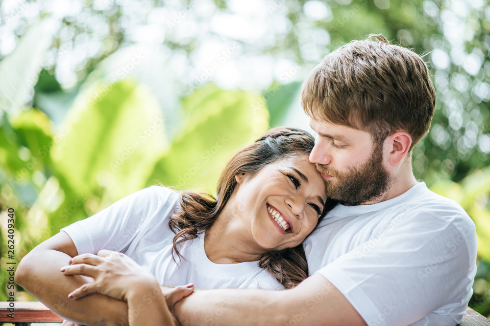 Happy Smiling Couple diversity in love moment together Happy Smiling Couple diversity in love moment together