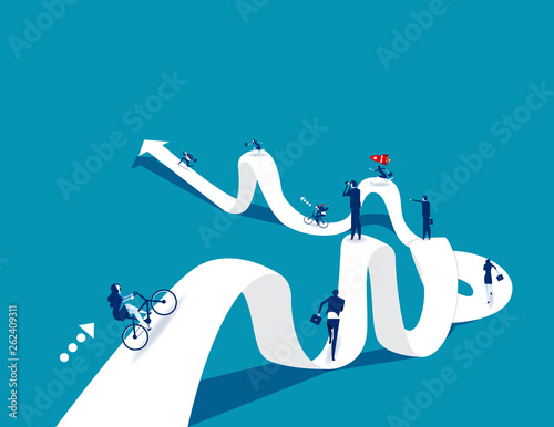 New employees with directions. Concept business vector illustration, road, Confusion.