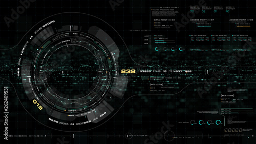 Futuristic motion graphic user interface head up display screen with Holographic Earth and digital data telemetry information display for digital background computer desktop display screen