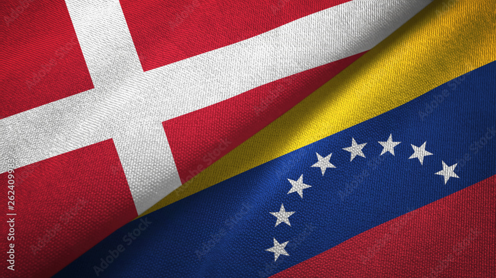 Denmark and Venezuela two flags textile cloth, fabric texture Denmark and Venezuela two flags textile cloth, fabric texture