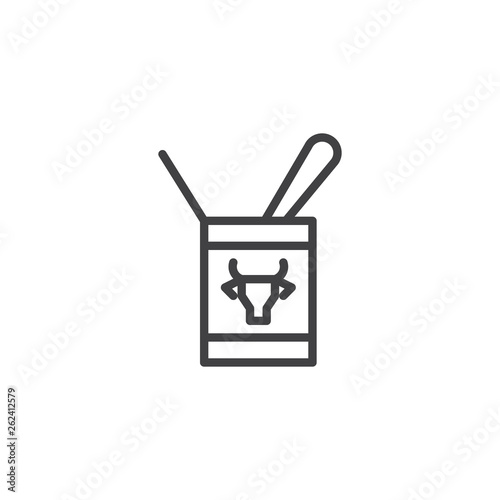 Condensed milk can and spoon line icon. linear style sign for mobile concept and web design. Sweet milk dessert outline vector icon. Dairy products symbol, logo illustration. Pixel perfect vector