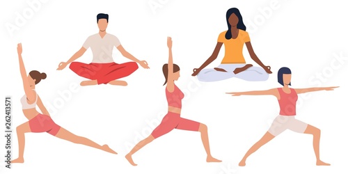 Set of people practicing yoga