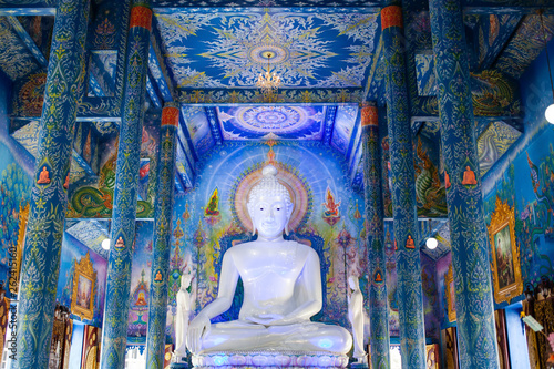 blue temple interior in Chiang Rai