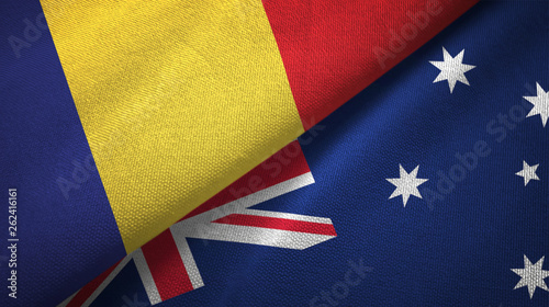 Romania and Australia two flags textile cloth, fabric texture