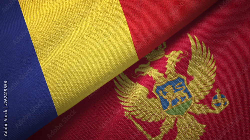 Romania and Montenegro two flags textile cloth, fabric texture Romania and Montenegro two flags textile cloth, fabric texture