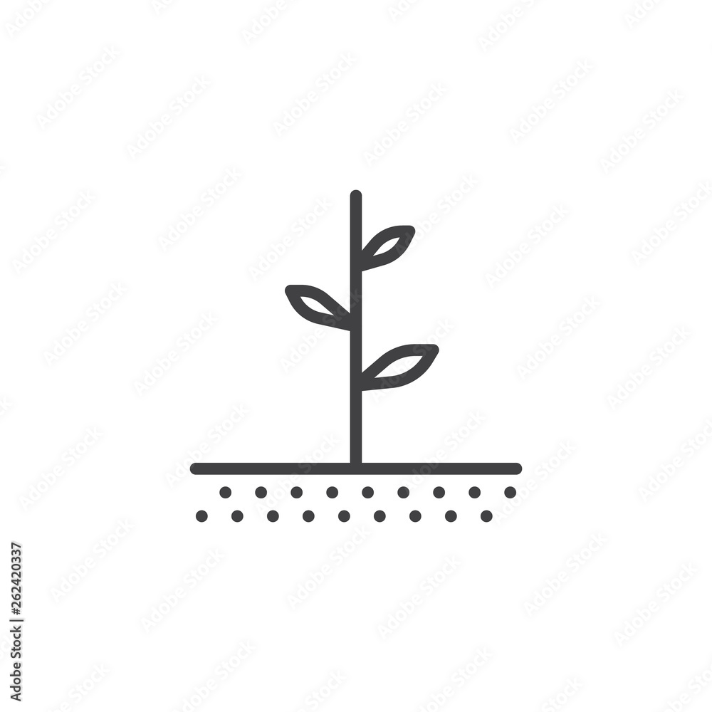 Growing plant line icon. Sprout in soil linear style sign for mobile concept and web design. Plant with leaves outline vector icon. Symbol, logo illustration. Pixel perfect vector graphics Growing plant line icon. Sprout in soil linear style sign for mobile concept and web design. Plant with leaves outline vector icon. Symbol, logo illustration. Pixel perfect vector graphics