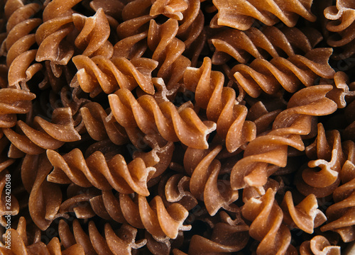 Whole grain fusilli pasta, close up