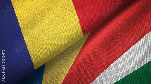 Romania and Seychelles two flags textile cloth, fabric texture