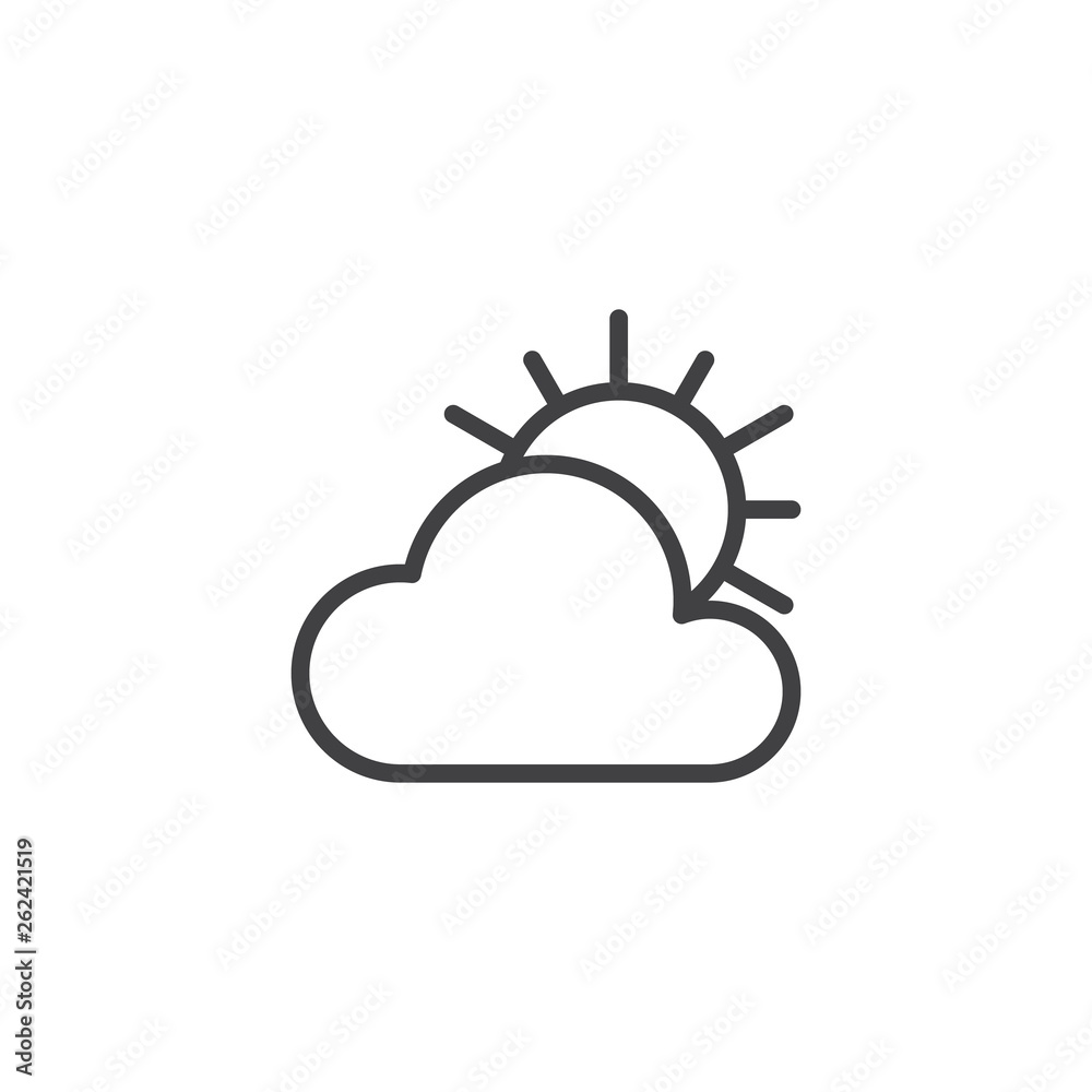 Cloud and sun line icon. linear style sign for mobile concept and web design. Sunny and cloudy weather outline vector icon. Symbol, logo illustration. Pixel perfect vector graphics Cloud and sun line icon. linear style sign for mobile concept and web design. Sunny and cloudy weather outline vector icon. Symbol, logo illustration. Pixel perfect vector graphics
