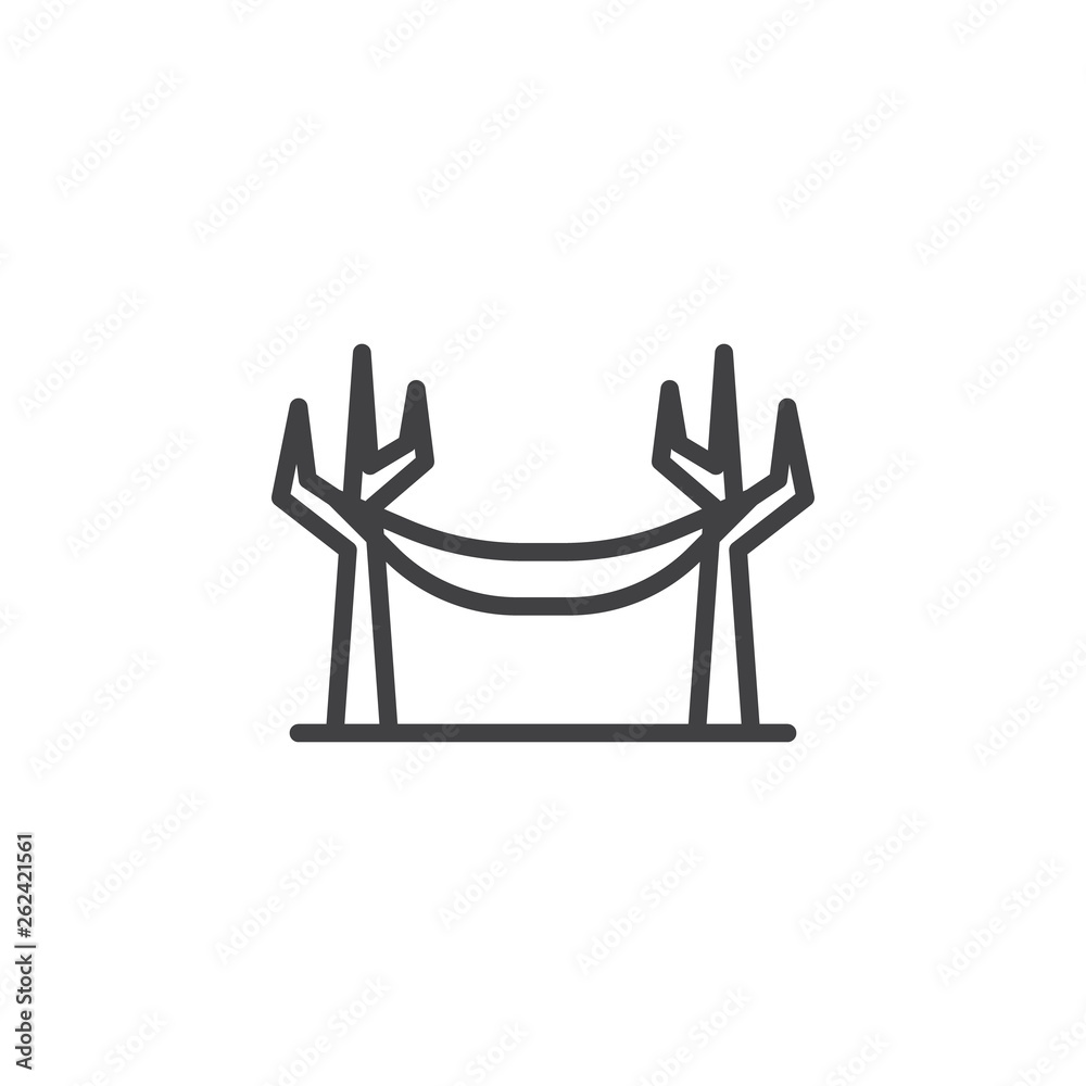 Hammock and trees line icon. linear style sign for mobile concept and web design. Outdoor vacation outline vector icon. Symbol, logo illustration. Pixel perfect vector graphics Hammock and trees line icon. linear style sign for mobile concept and web design. Outdoor vacation outline vector icon. Symbol, logo illustration. Pixel perfect vector graphics
