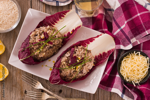 Risotto with red radicchio. photo