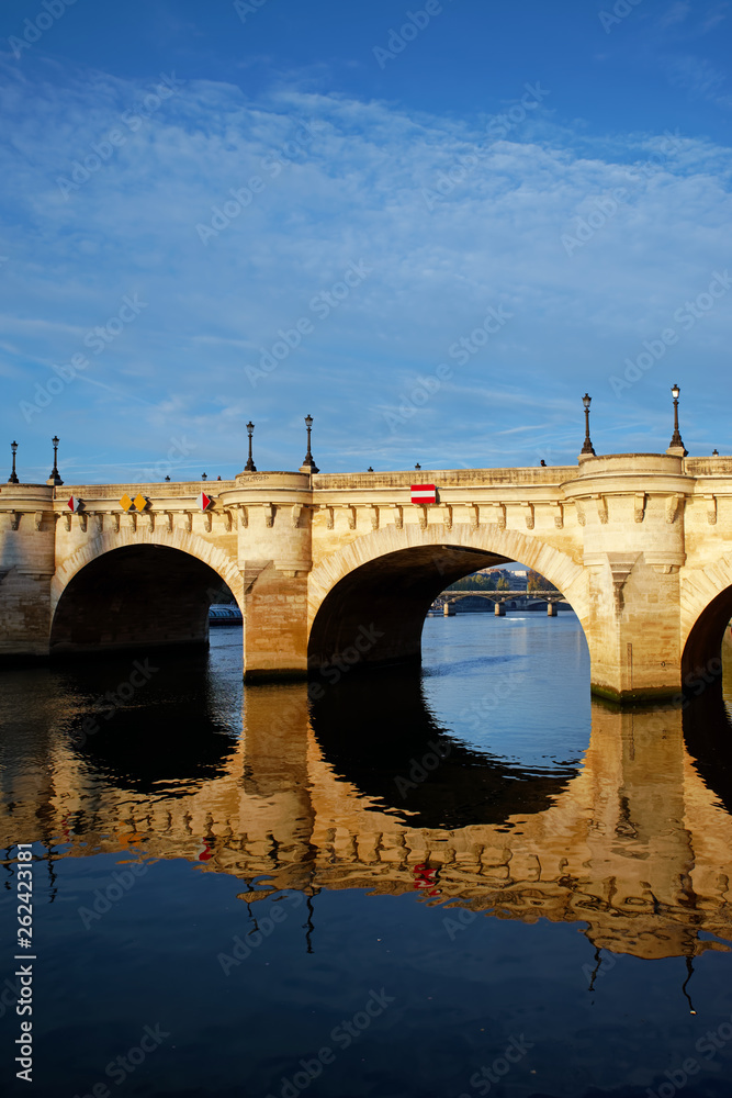 Pont Neuf bridge reflection in Paris city