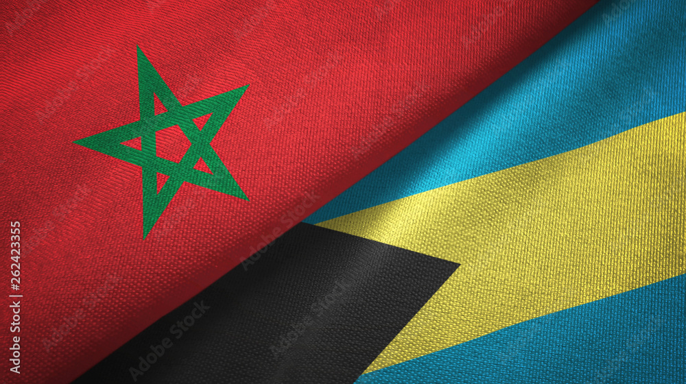 Morocco and Bahamas two flags textile cloth, fabric texture Morocco and Bahamas two flags textile cloth, fabric texture