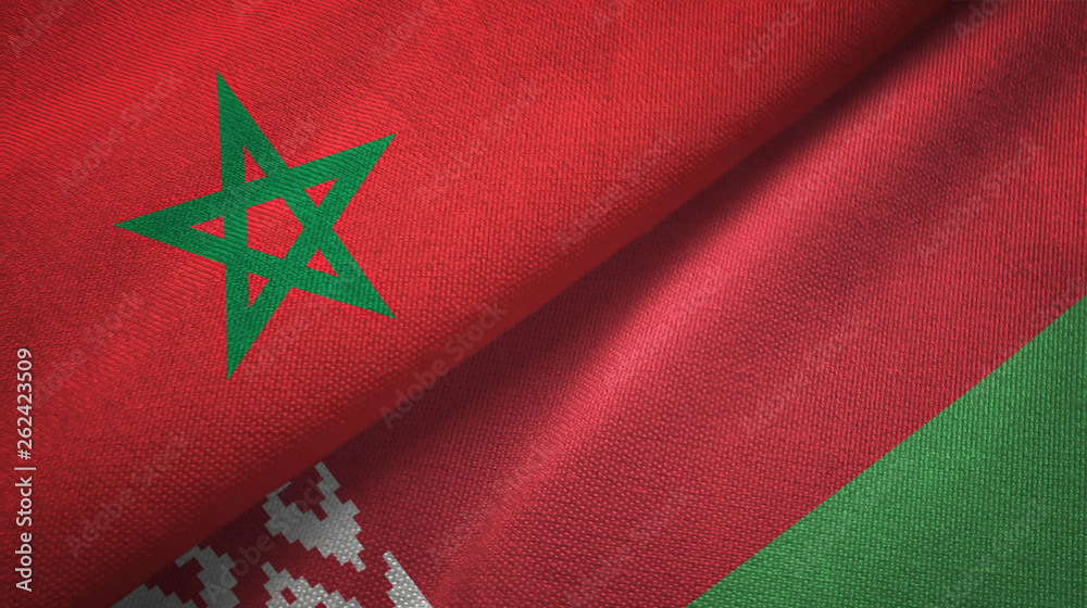 Morocco and Belarus two flags textile cloth, fabric texture Morocco and Belarus two flags textile cloth, fabric texture