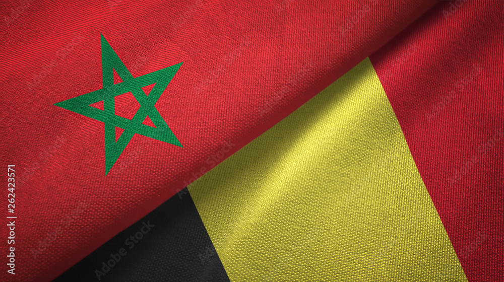 Morocco and Belgium two flags textile cloth, fabric texture Morocco and Belgium two flags textile cloth, fabric texture