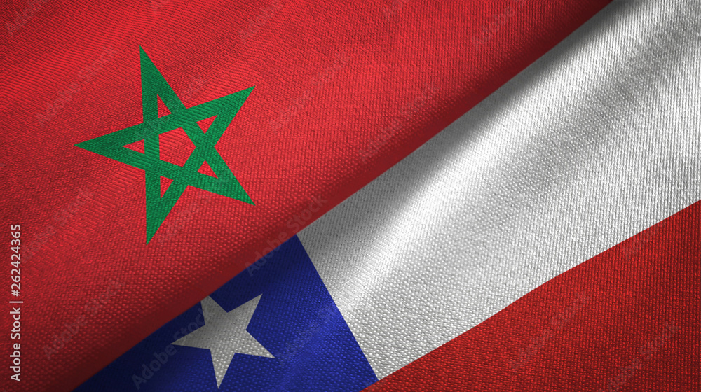 Morocco and Chile two flags textile cloth, fabric texture Morocco and Chile two flags textile cloth, fabric texture