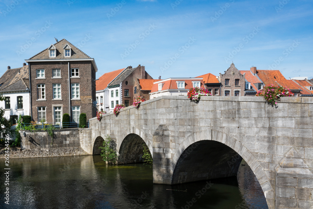 Maria Theresia Bridge or Stenen Brug across river Roer in Roermand, The Netherlands