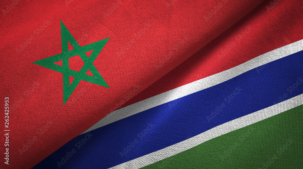 Morocco and Gambia two flags textile cloth, fabric texture Morocco and Gambia two flags textile cloth, fabric texture