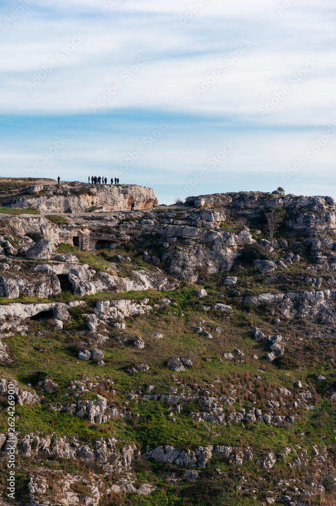 Matera, European Capital of Culture 2019. Basilicata, Italy. Mountains of the city with rock caves.