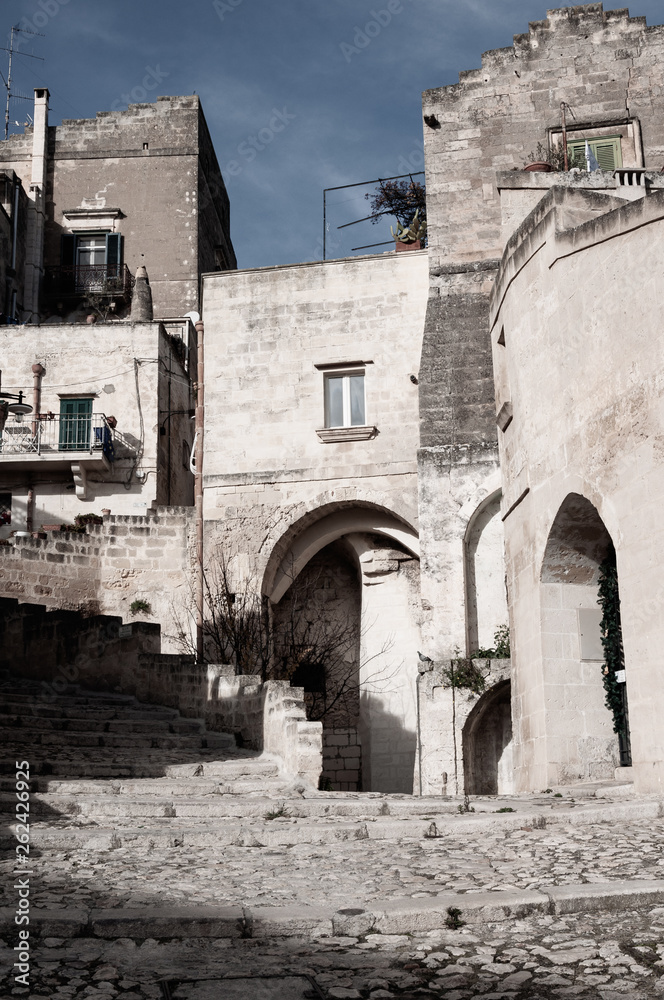 Matera, European Capital of Culture 2019. Basilicata, Italy. Detail of houses built on stones.