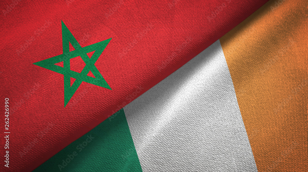 Morocco and Ireland two flags textile cloth, fabric texture Morocco and Ireland two flags textile cloth, fabric texture