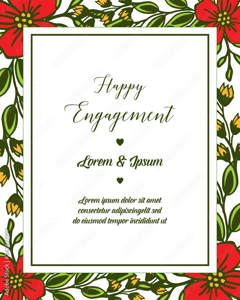 Vector illustration leaf flower frame with letter of happy engagement Vector illustration leaf flower frame with letter of happy engagement