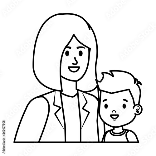 young mother with little son characters