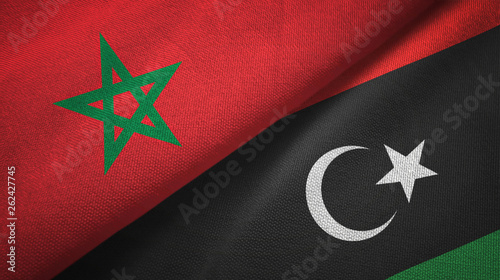 Quadro su tela Morocco and Libya two flags textile cloth, fabric texture
