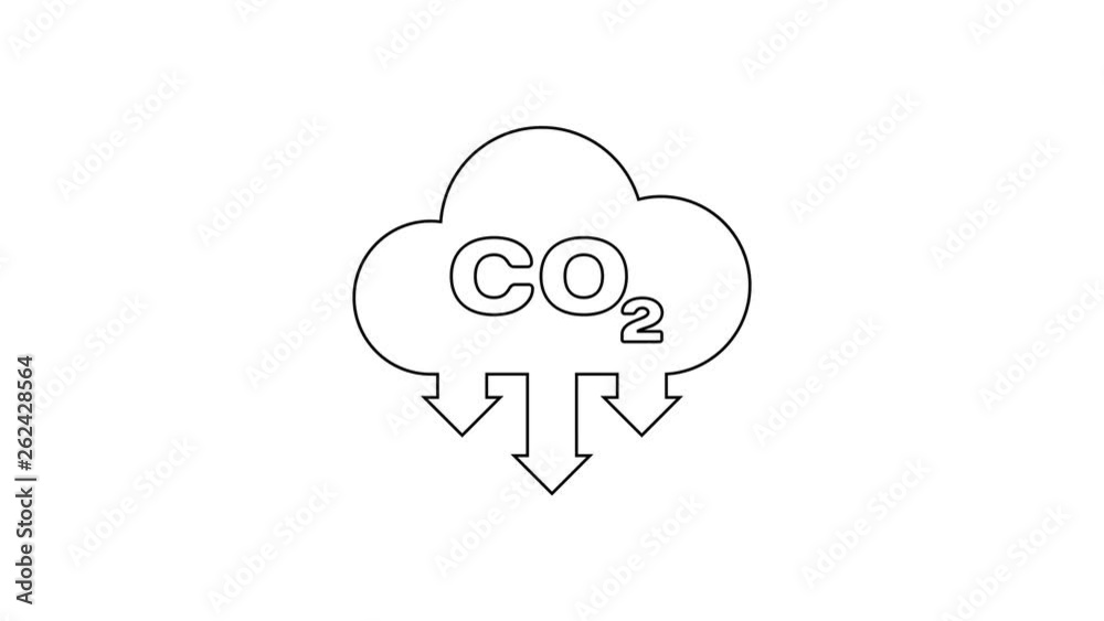 Grey CO2 emissions in cloud line icon on white background. Carbon dioxide formula symbol, smog pollution concept, environment concept. 4K Video motion graphic animation Grey CO2 emissions in cloud line icon on white background. Carbon dioxide formula symbol, smog pollution concept, environment concept. 4K Video motion graphic animation