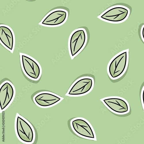 Cartoon cute doodle leaves stickers seamless pattern