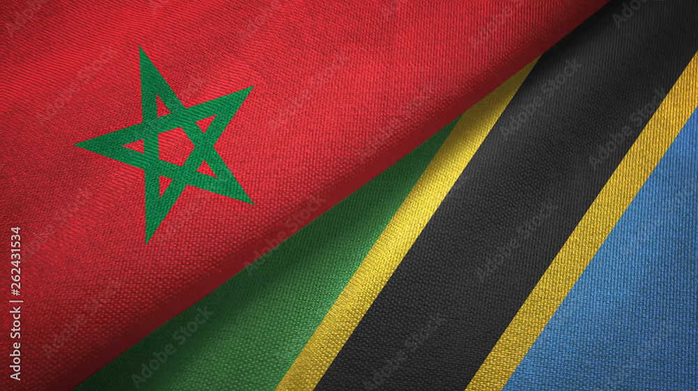 Morocco and Tanzania two flags textile cloth, fabric texture Morocco and Tanzania two flags textile cloth, fabric texture