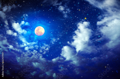 Full moon with stars at dark night sky . © Swetlana Wall