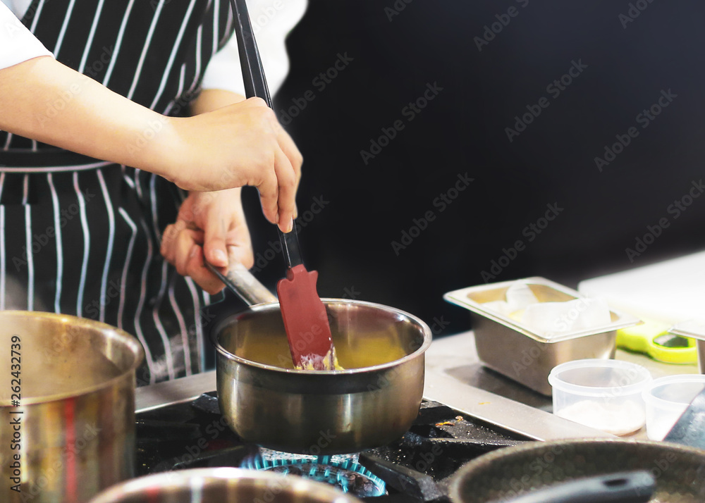 Chef preparing food, meal, in the kitchen, chef cooking, Chef decorating dish